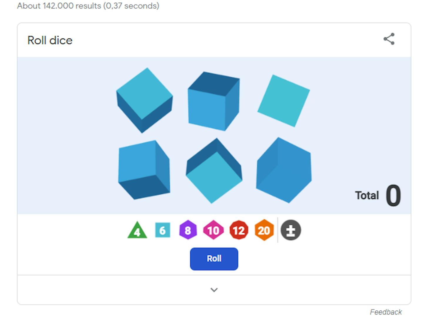 Kast terninger: rullende terninger i Google easter egg
